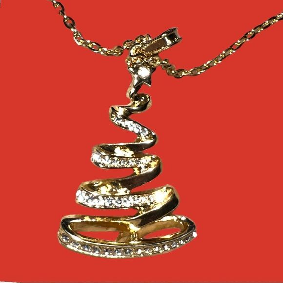 Christmas holiday gold Christmas tree necklace! - Picture 4 of 7
